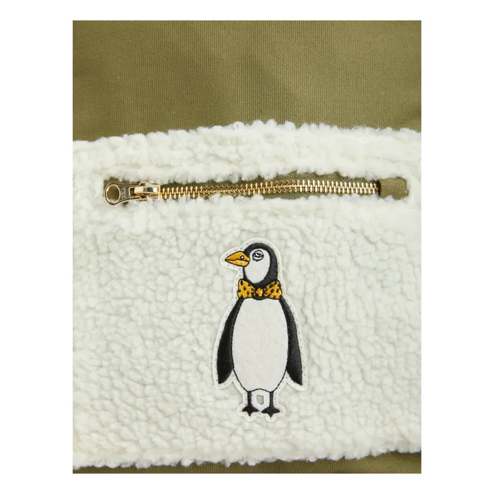 Mini Rodini Sac à Dos Coton Bio Pingouin | Vert kaki