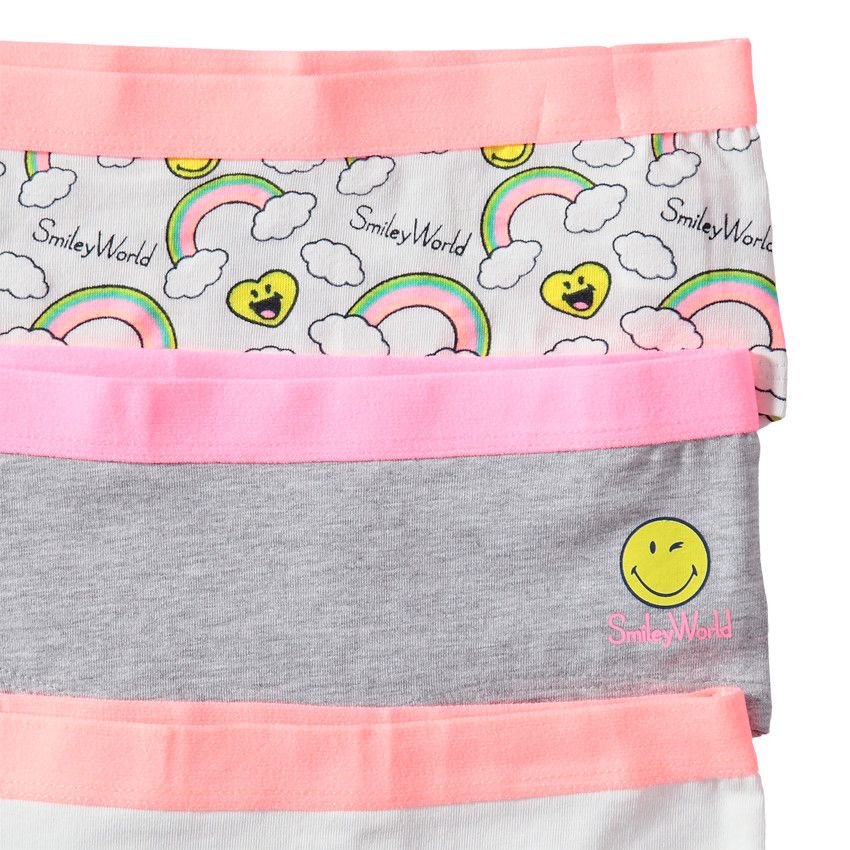 Lot de 3 shorties en coton à imprimés fantaisie Smiley - Ecru