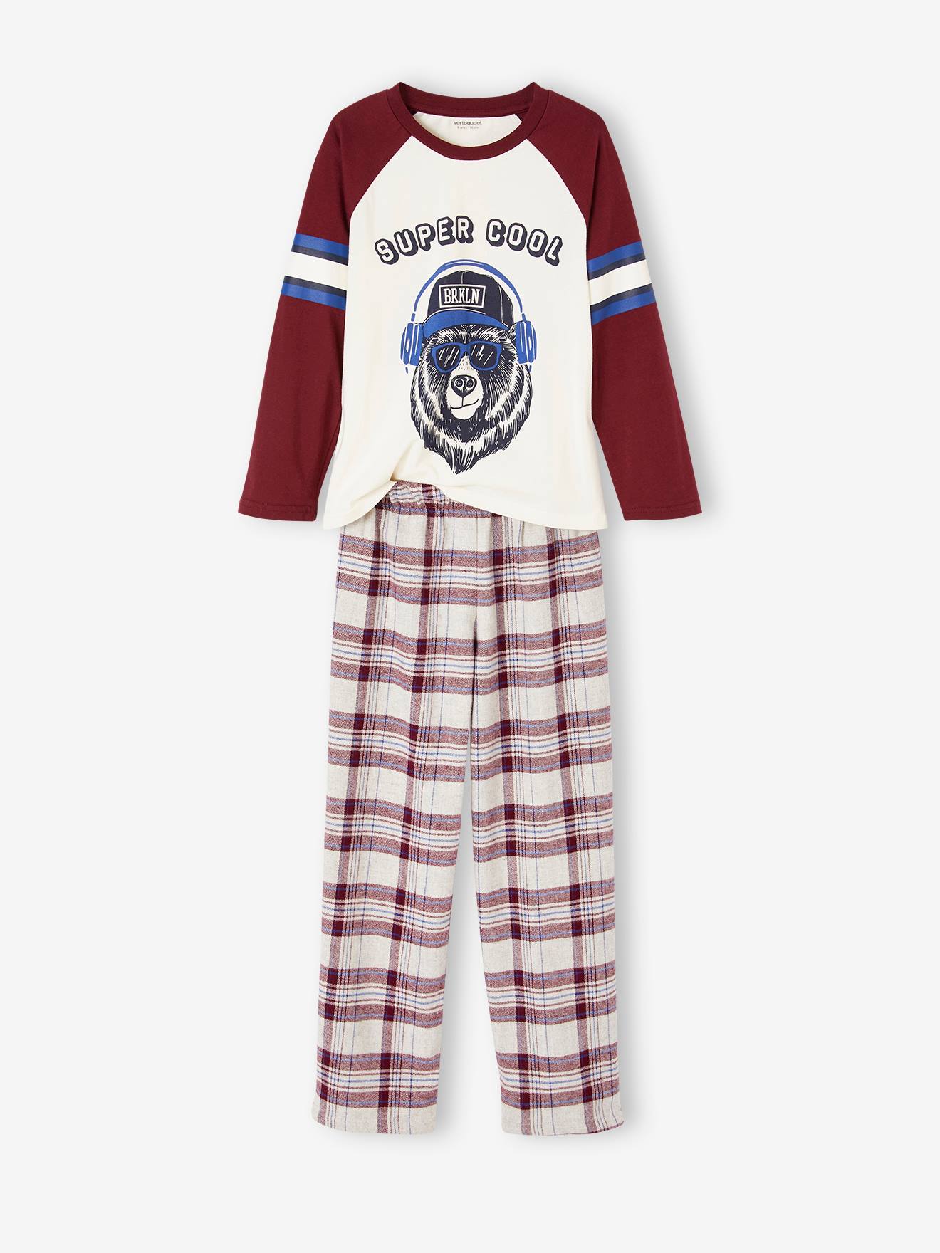 Pijama de flanela bordô super estiloso com estampa de urso para meninos