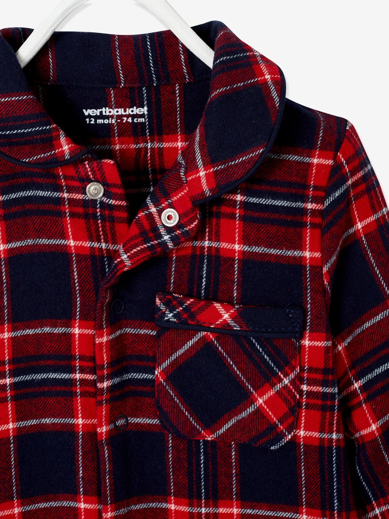 Macacão de flanela xadrez para bebê, xadrez vermelho escuro.