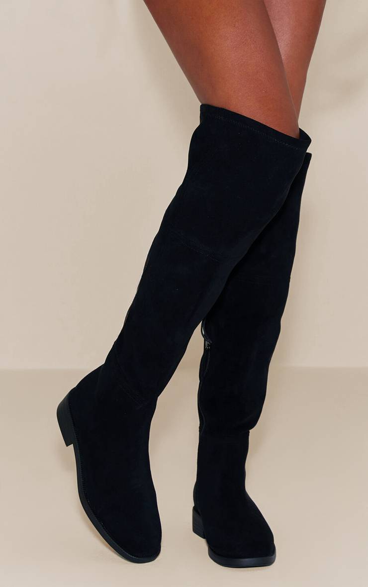 Noir Botte Haute Cavalière À Bout Rond En Synthétique Coupe Large