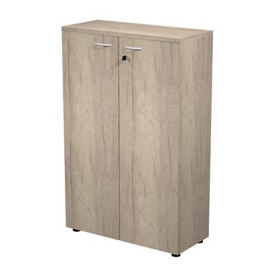 Bibliothèque mi-haute Trend - L80xP35xH120 cm - 2 portes en mélaminé avec serrure - chêne canadien