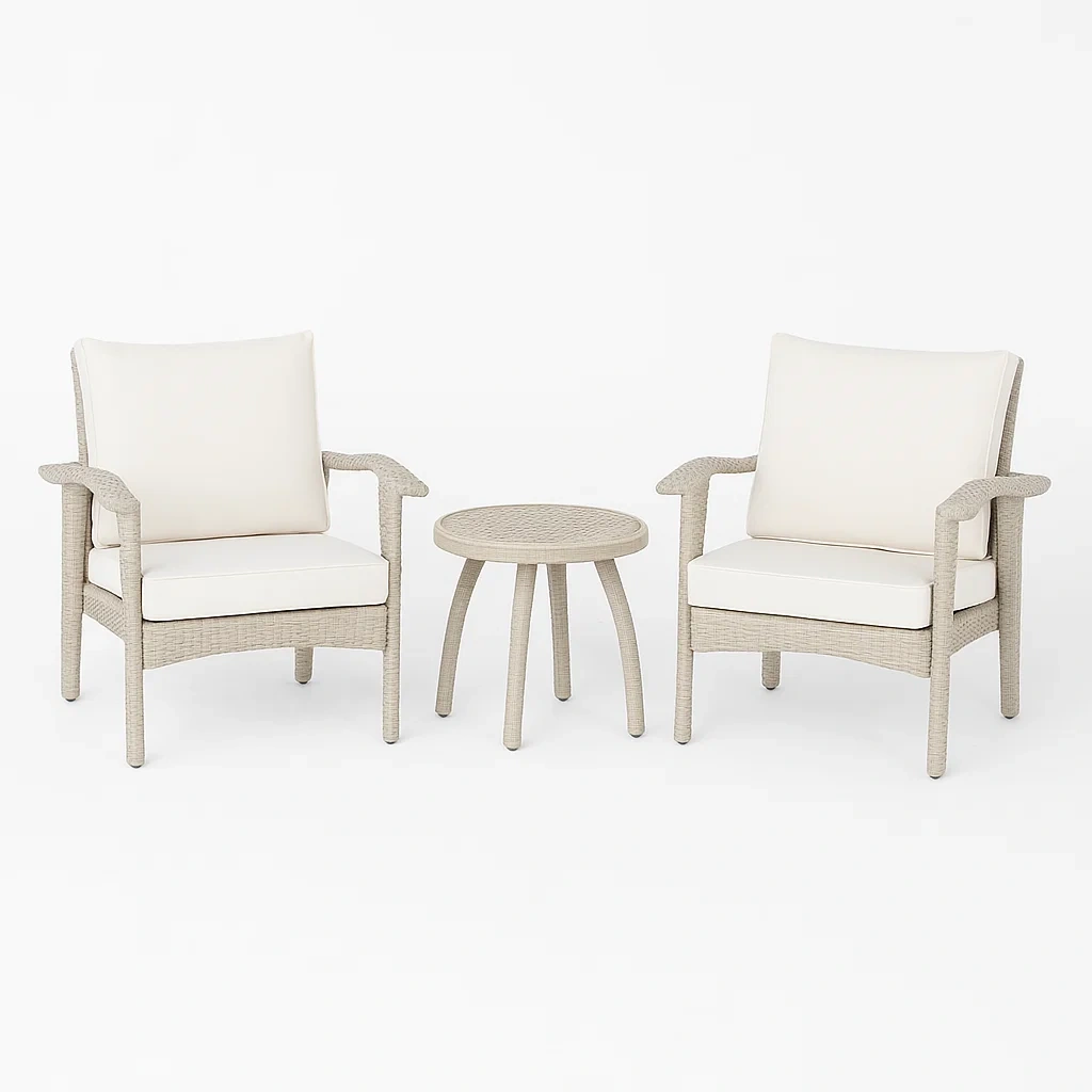 Ensemble de mobilier de jardin en résine tressée avec coussins blancs