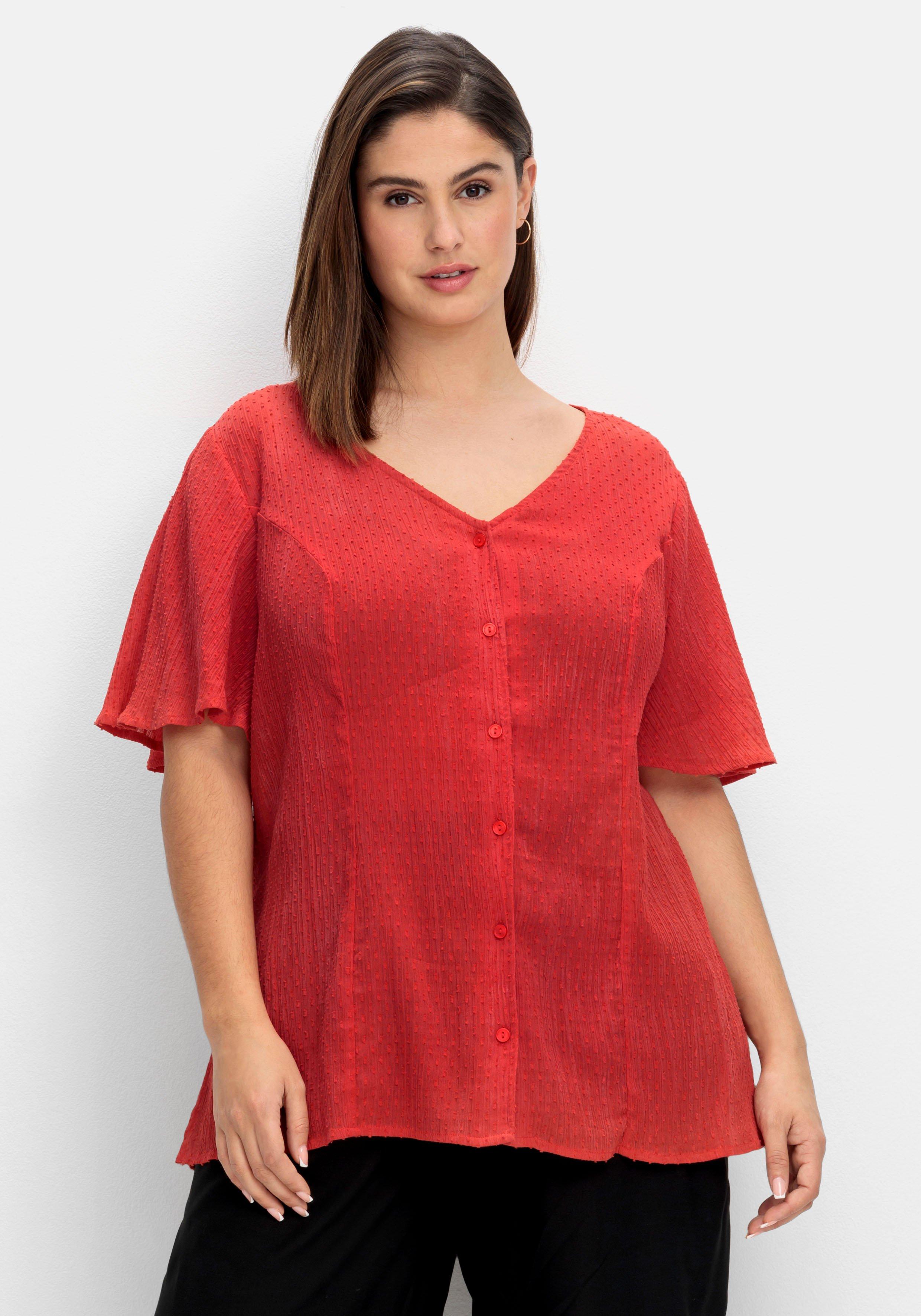 Crinkle-Bluse mit eingewebten Punkten