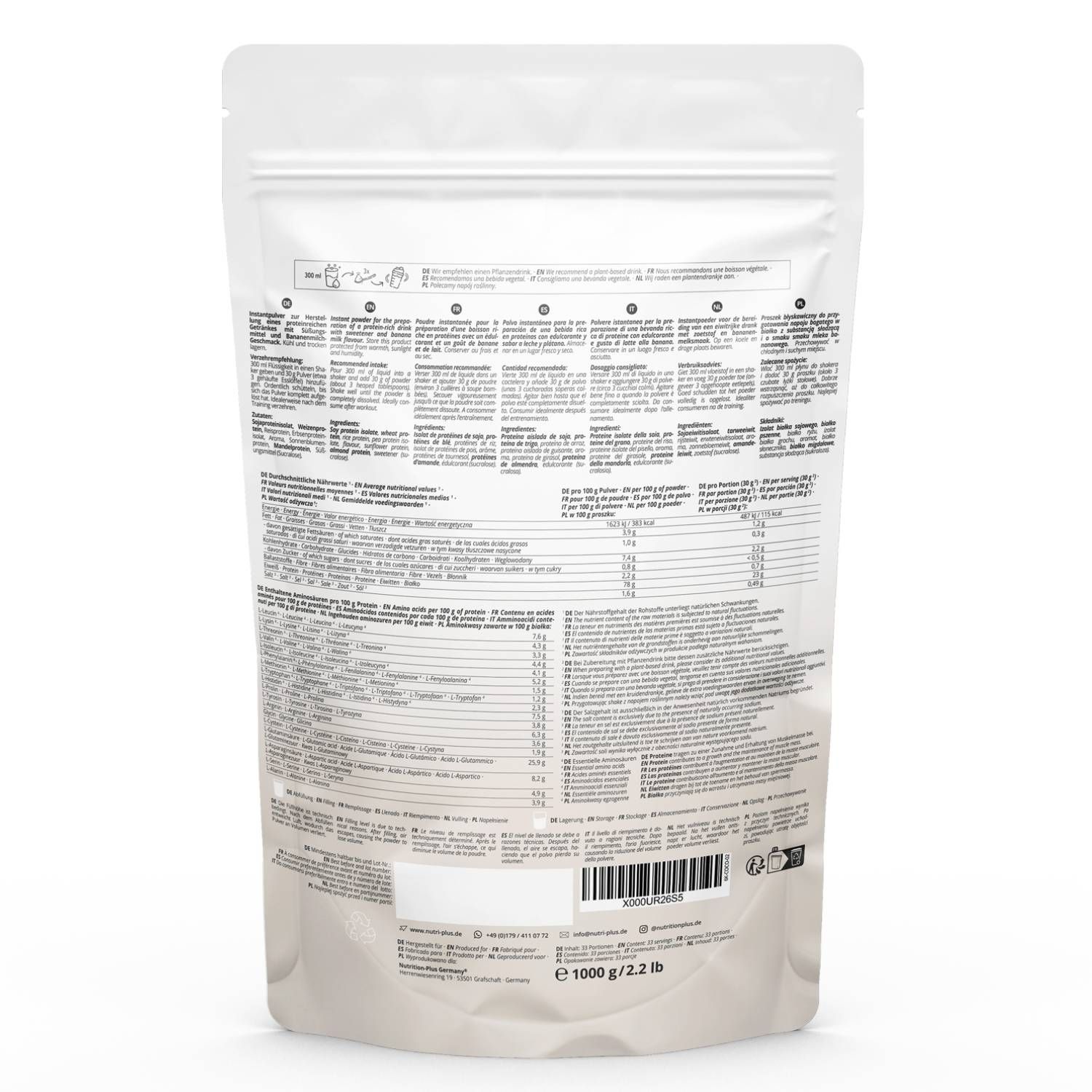 Nutri+ 6K Eiweißpulver 1kg - Protein Shake ohne Whey