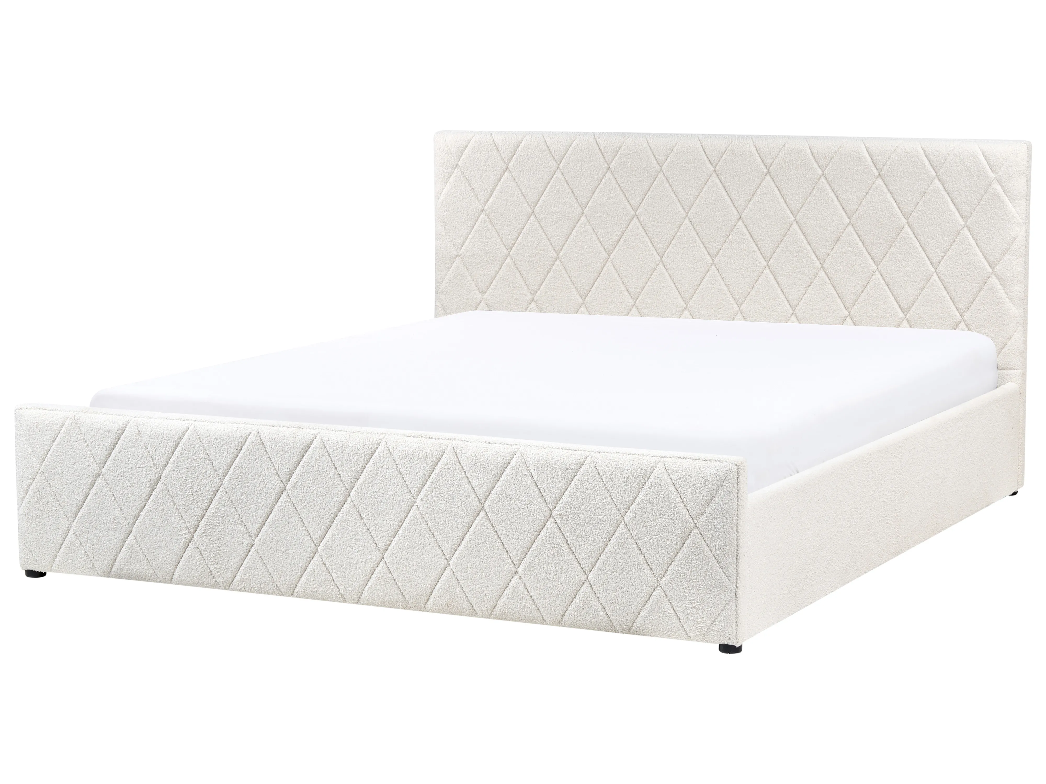 Bed met opbergruimte Bouclé ROCHEFORT 180 x 200 cm Gebroken wit