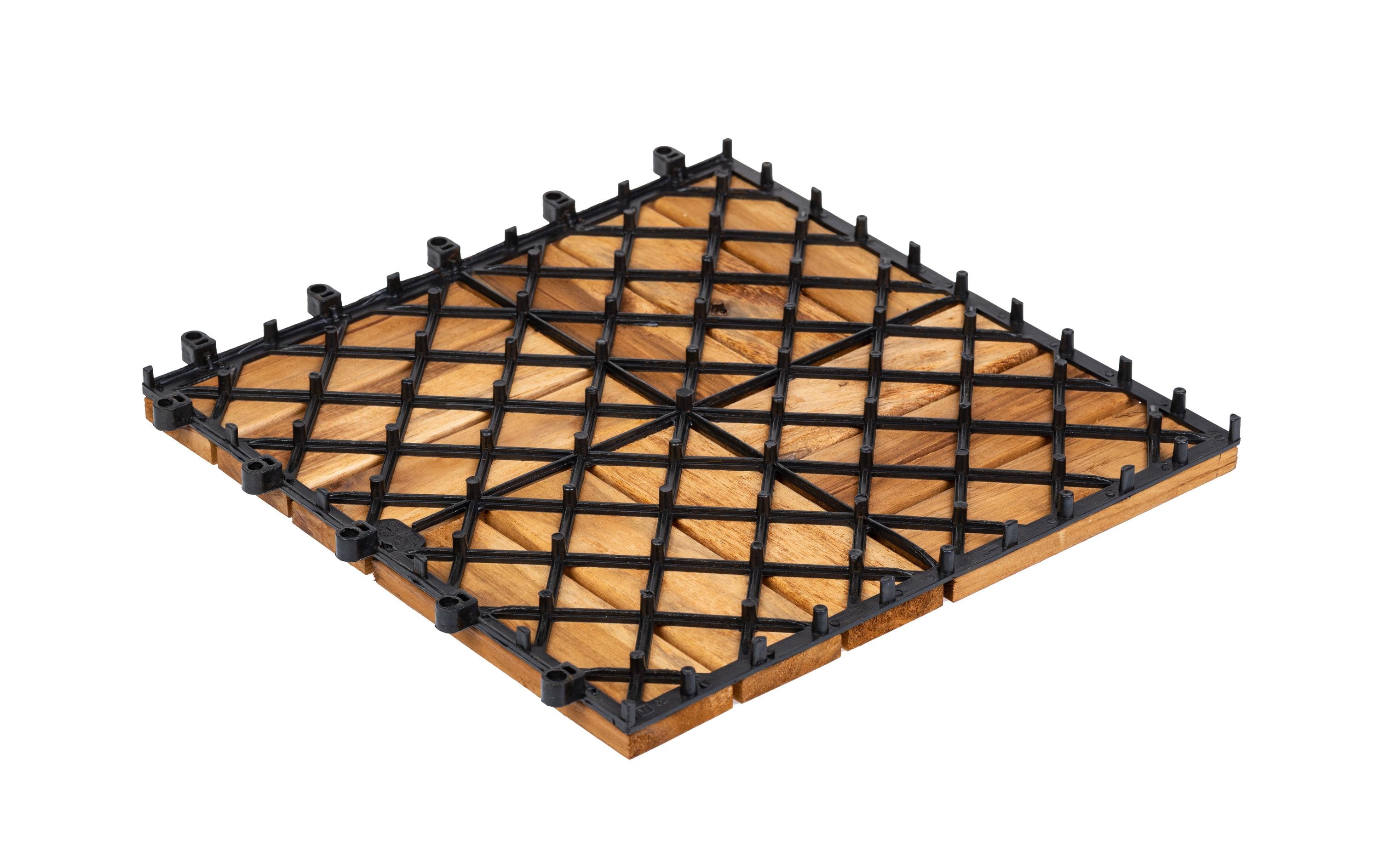 Balkon- und Terrassenplatten Akazie, 30 x 30 cm, 6 StückSet aus 6 Holzfliesen mit 12 Lamellen in Mosaik-Optik