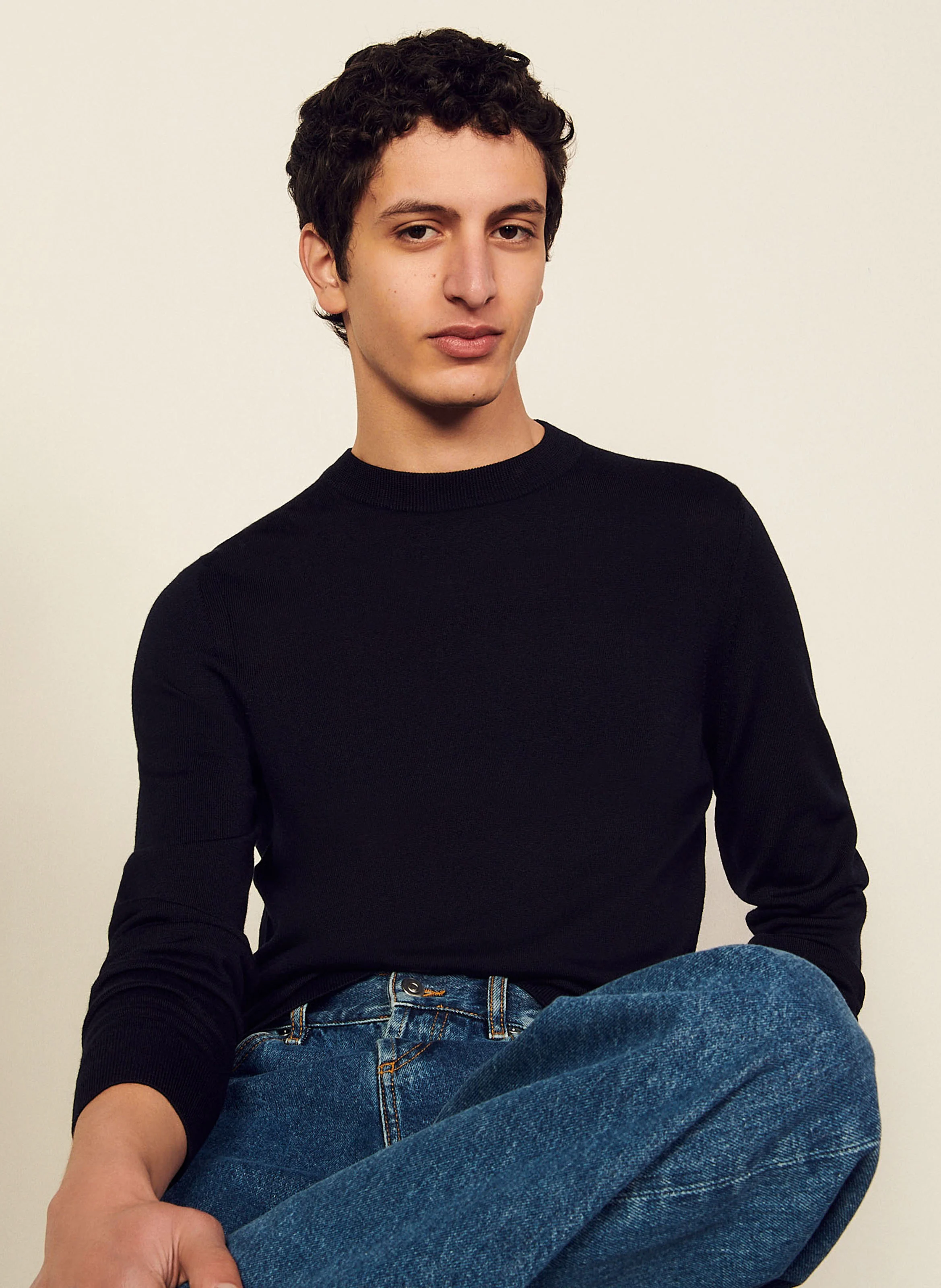 Pull col rond regular-fit en laine | Bleu