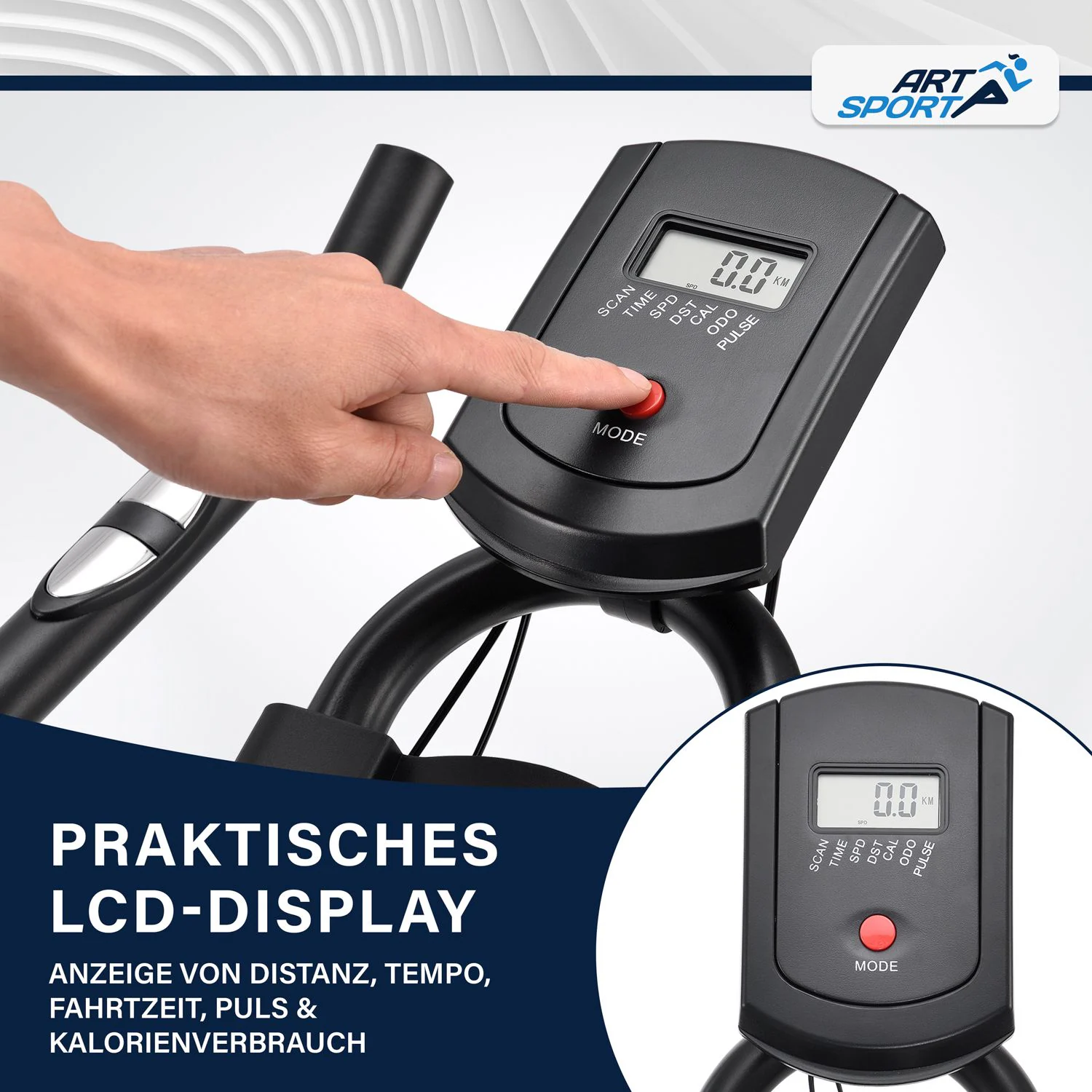 ArtSport Speedbike RapidPace mit Smartphone Halterung, Computer & Pulsmesser, 10 kg Schwungmasse