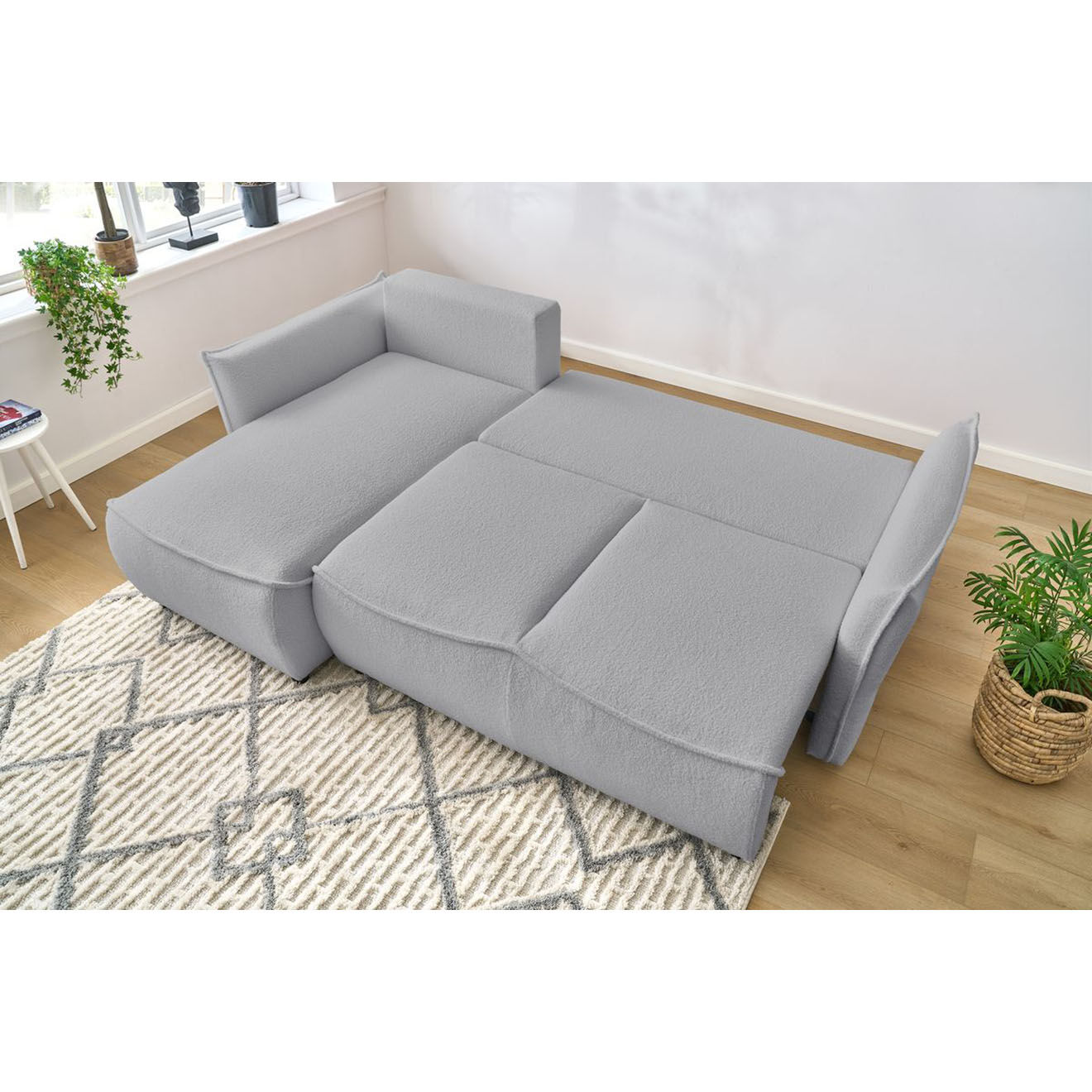 Bobochic Canapé d'angle gauche convertible bouclette Léon gris clair - 242x158x90 cm