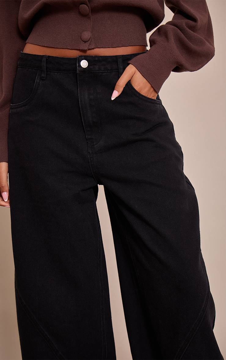 Noir Délavé Jean Barrel Taille Mi-haute À Détails De Coutures Vintage Tall