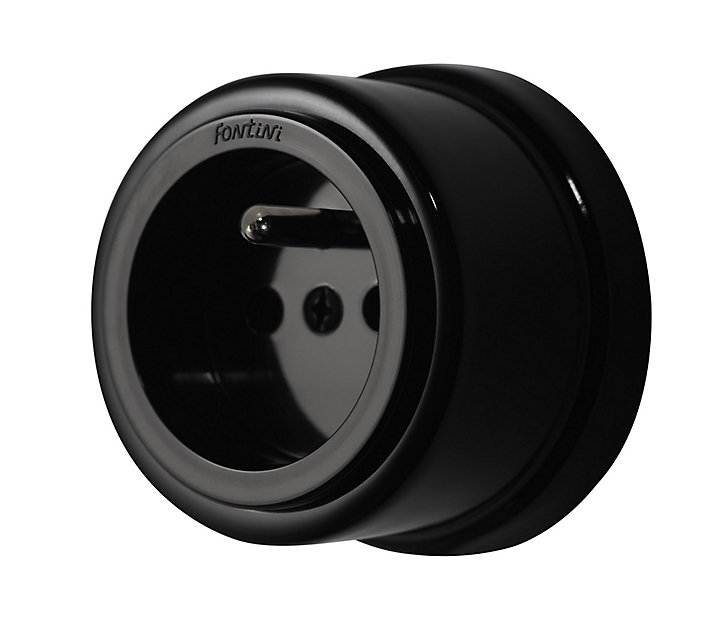 Prise 2 pôles + terre 16A Fontini Garby Porcelaine noire ronde