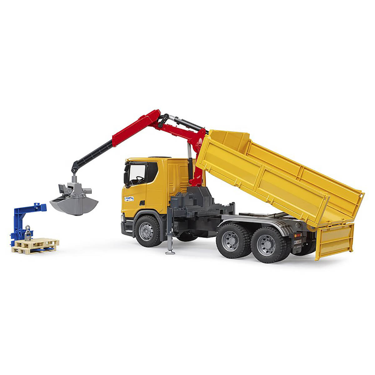 BRUDER Spielwaren GmbH + Co. KG Bruder 03551 Scania Super 560R Baustellen-LKW mit Kran + 2 Paletten