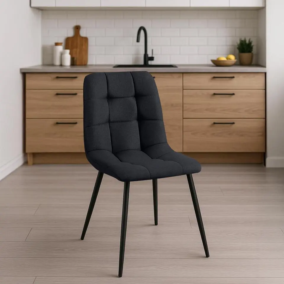 CLP Set van 4 Eetkamerstoel Antibes zwart Frame - Stof - zwart