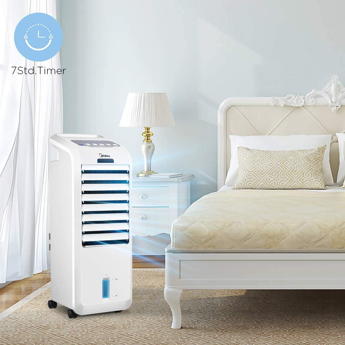 Midea AC100-16BR Luftkühler mit Wasserkühlung, Klimaanlage Mobil, Ventilator mit 5L Wasserkühlung, Luftbefeuchter, mit Fernbedienung, 7H Timer, Weitwinkeloszillation, LED Anzeige, 55W