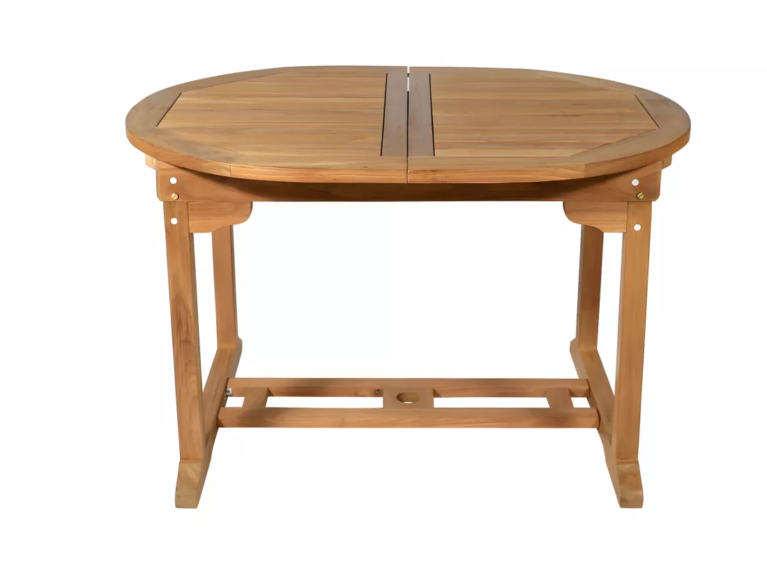 Salle à manger de jardin en teck : une table extensible L.120 / 170 cm, 2 fauteuils et 4 chaises pliantes - Naturel clair - BYBLOS II de MYLIA
