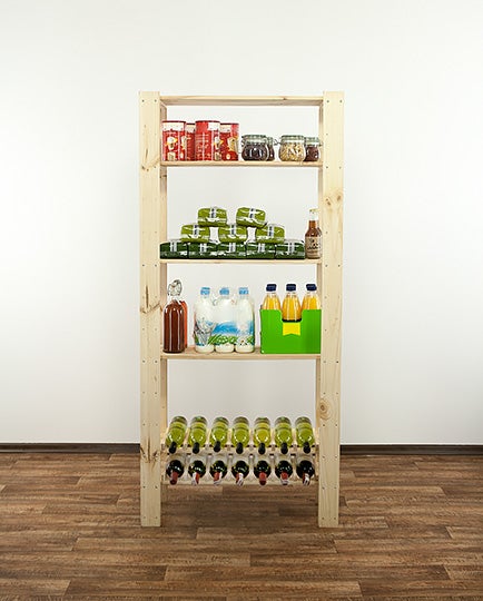 PROREGAL Houten Plank Woodland HxBxD 166 x 80 x 30 cm Plankbelasting 120 kg 4 planken & 2 flessenrekken Grenenhout Naturel