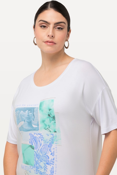 T-Shirt, Patchmotiv, Ziersteine, Rundhals, Halbarm