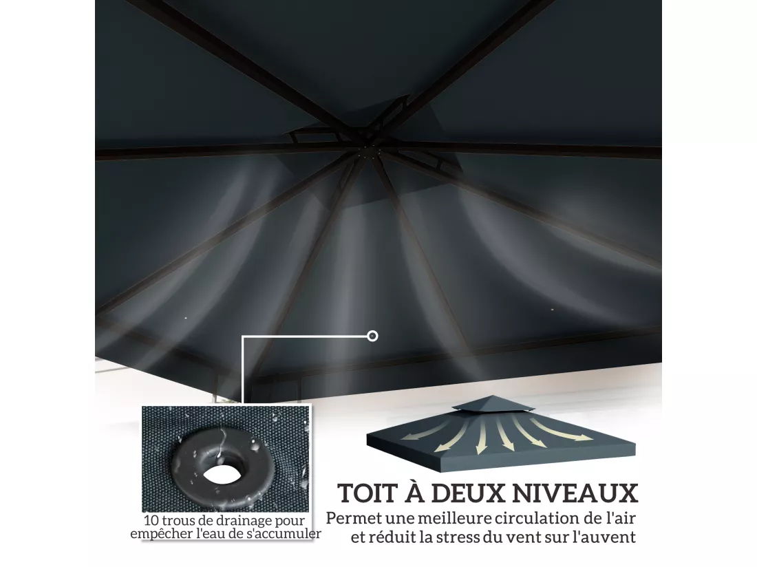 Toile de rechange pour pavillon tonnelle tente 3 x 3 m polyester haute densité 180 g/m² gris foncé