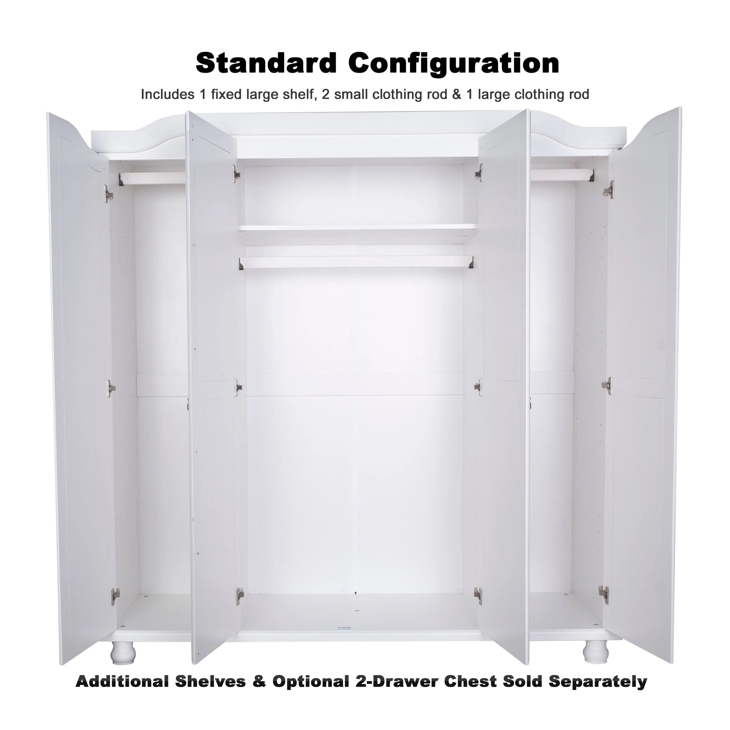 Palace Imports 100% Solid Wood Kyle 4-Door Wardrobe Armoire with Solid Wood or Mirrored Doors