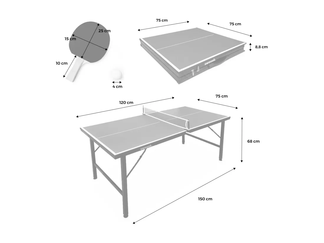 Mini table de ping pong 150x75cm - table pliable INDOOR bleue. avec 4 raquettes et 6 balles. valise de jeu pour utilisation intérieure. sport tennis de table