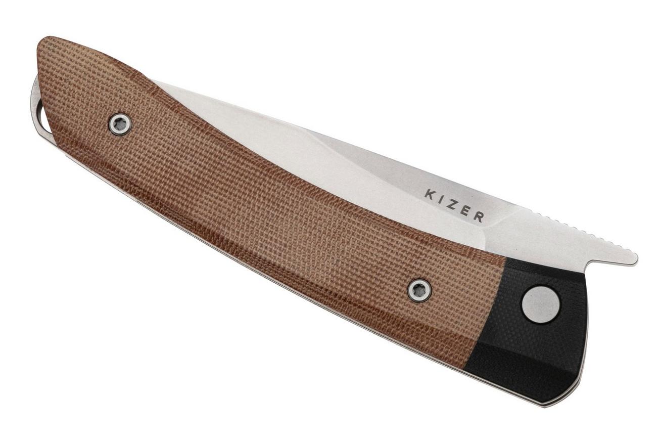 Kizer Vanguard Momo V4663A2 Satin Nitro-V, Black G10/Natural Micarta zakmes, Vladimir Legachev design