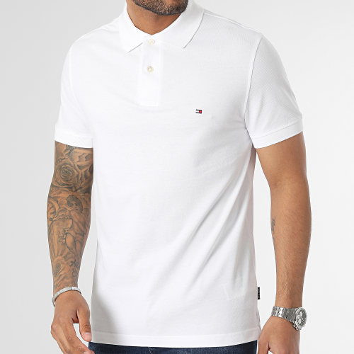 Polo Manches Courtes Flag Under Placket 1684 Blanc
