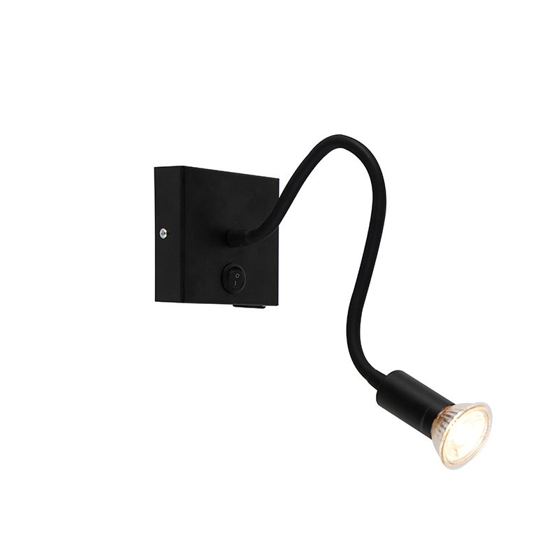 Moderne flexibele wandlamp USB zwart - Zeno