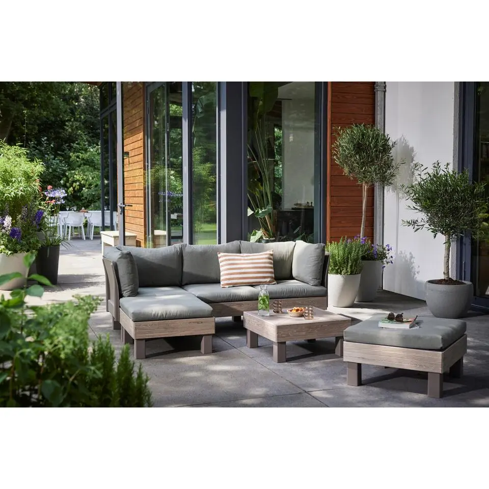 Keter Signature Elements Loungeset 5 personen - met groene kussens - Cappuccino