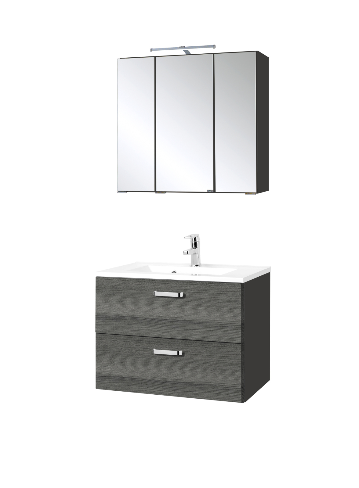 2-teiliges Badmöbel-Set BOLOGNA - Eiche rauchsilber-grafitgrau - 70 cm breit