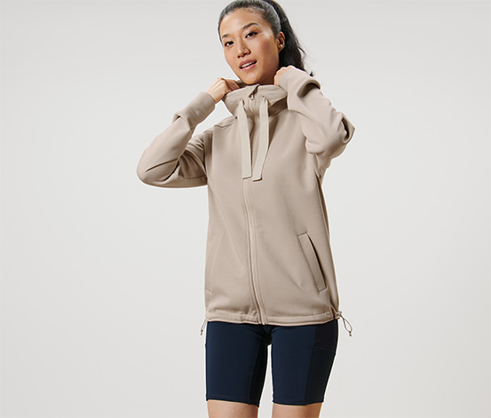 Kapuzen-Sweatjacke, beige