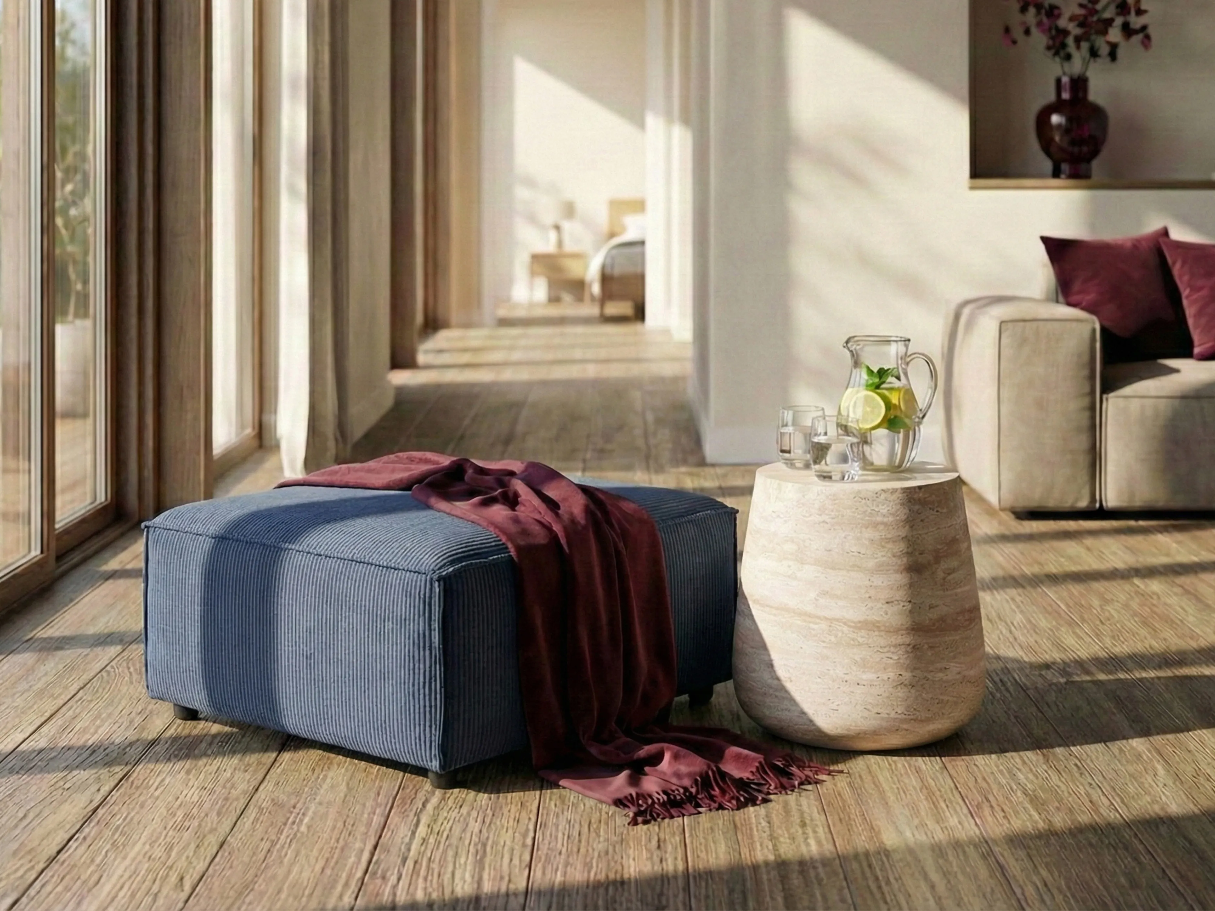 Ottomaan ARDAL Corduroy Donkerblauw