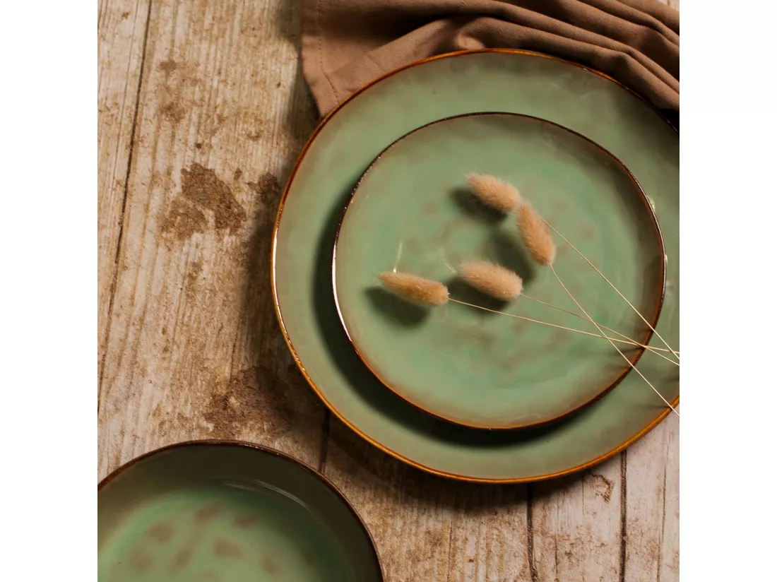 Ogo Living - Lot 6 Assiettes Plate Barbade 27.5cm En Gres Vert Clair