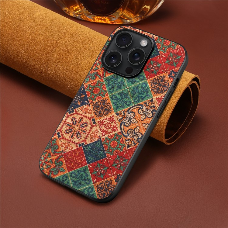 iPhone 15 Pro Max Hybrid Leder Hardcase Hülle im Vintage Mandala Look - Style 4