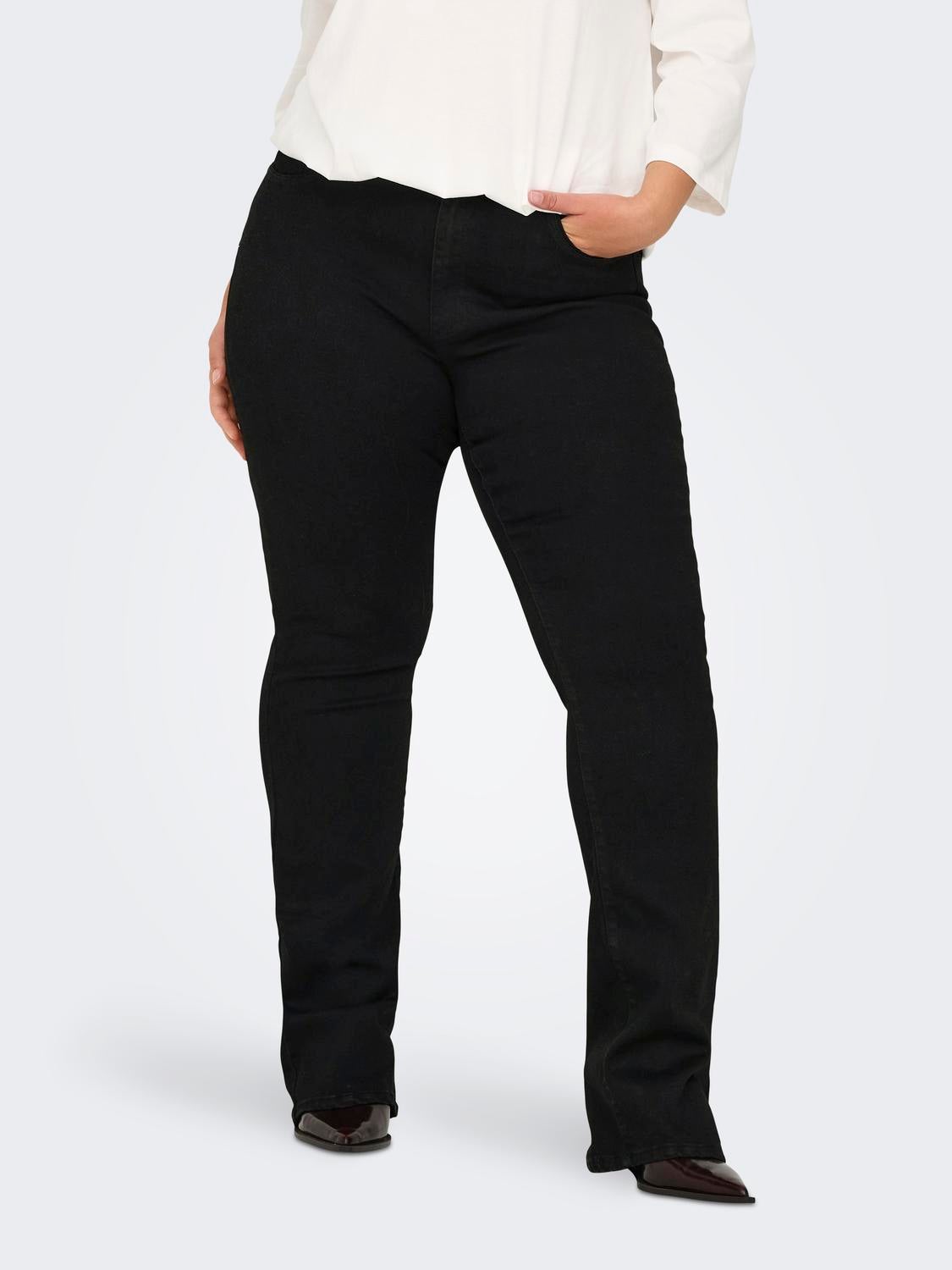 CARSALLY Hohe Taille Ausgestellt Jeans Black