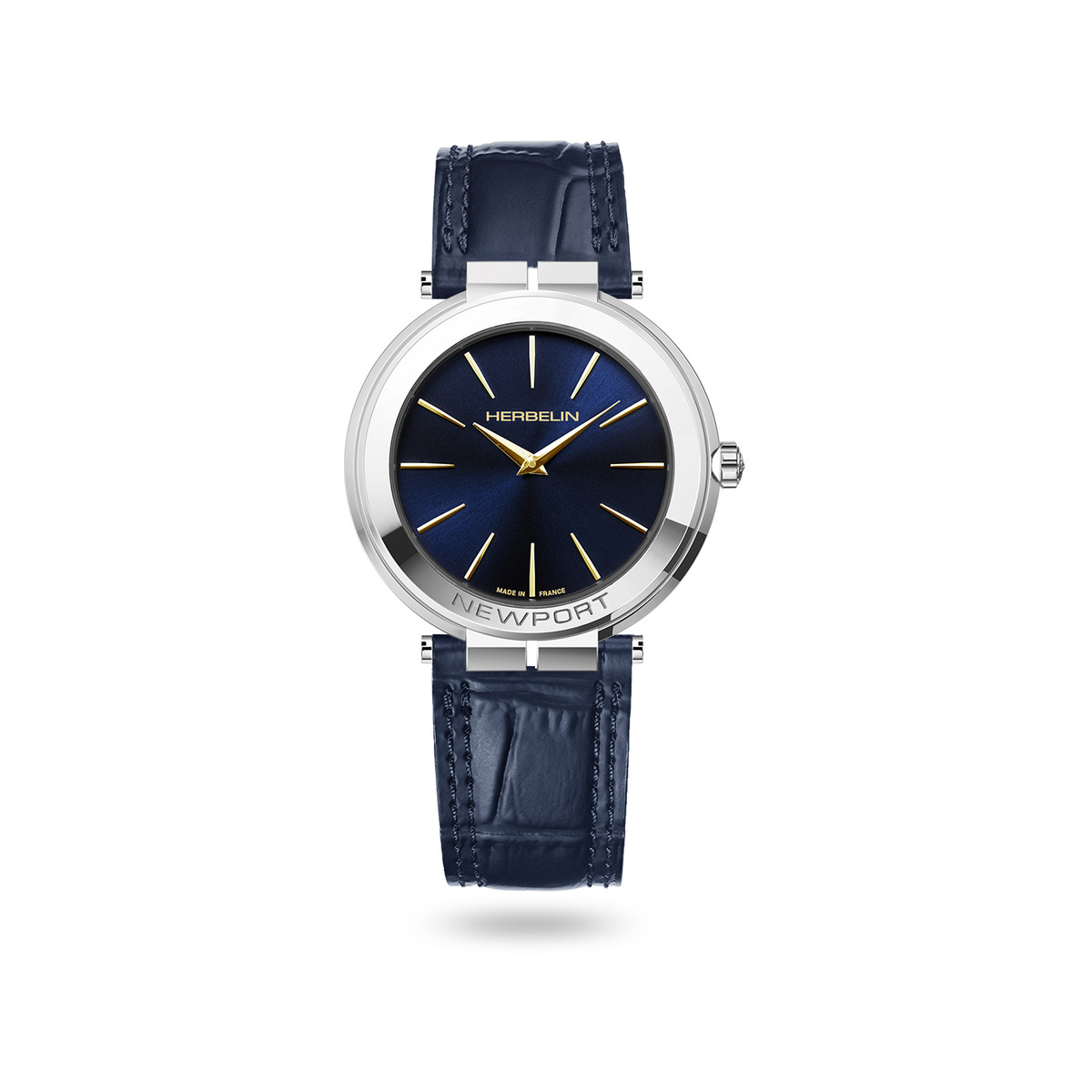 Montre Herbelin Newport homme acier bicolore bracelet cuir bleu