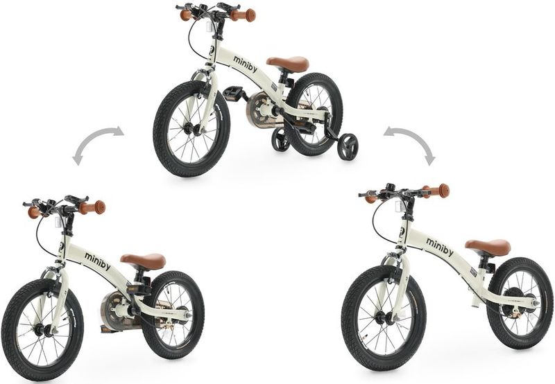 Qplay - Miniby - Kinderfiets - Crème - 3-in-1 - 14 inch