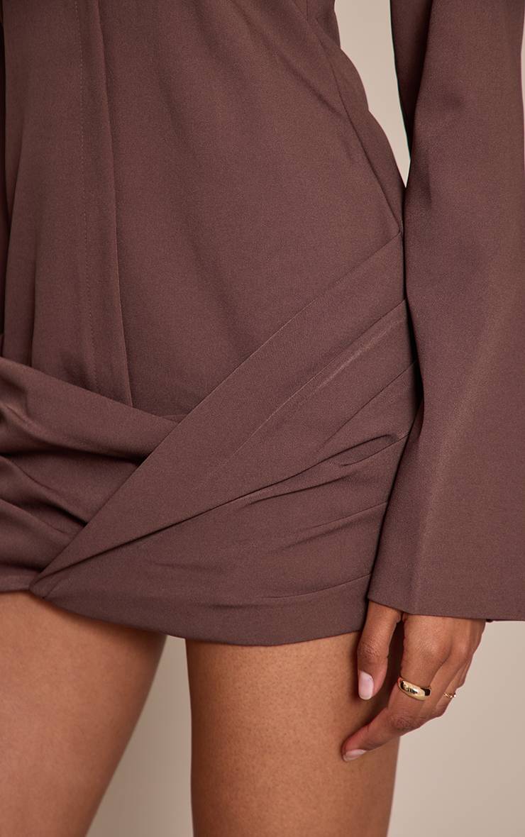 Chocolat Robe Blazer Tissée À Ourlet Croisé
