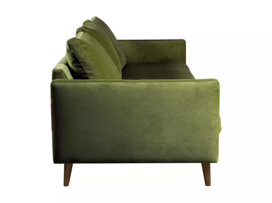 Villabon - Canapé convertible 4 places en velours pieds bois foncé - Vert olive