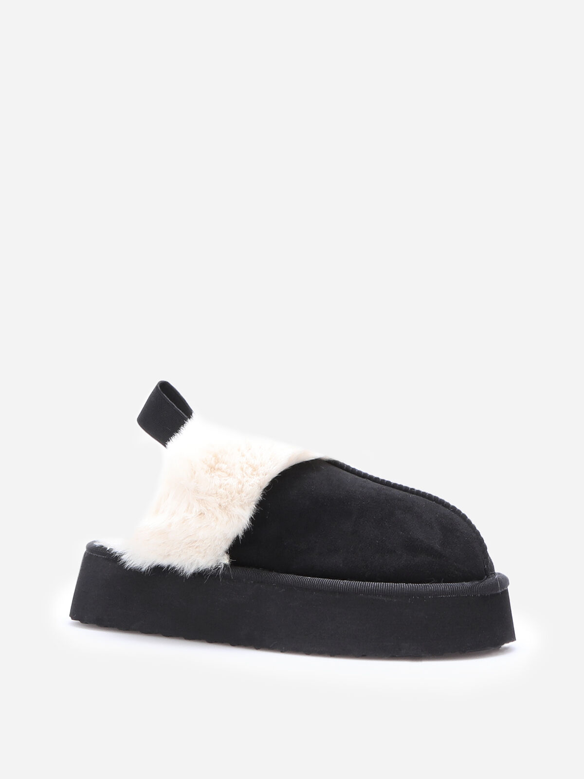 Mules fourrées à plateforme- Noir