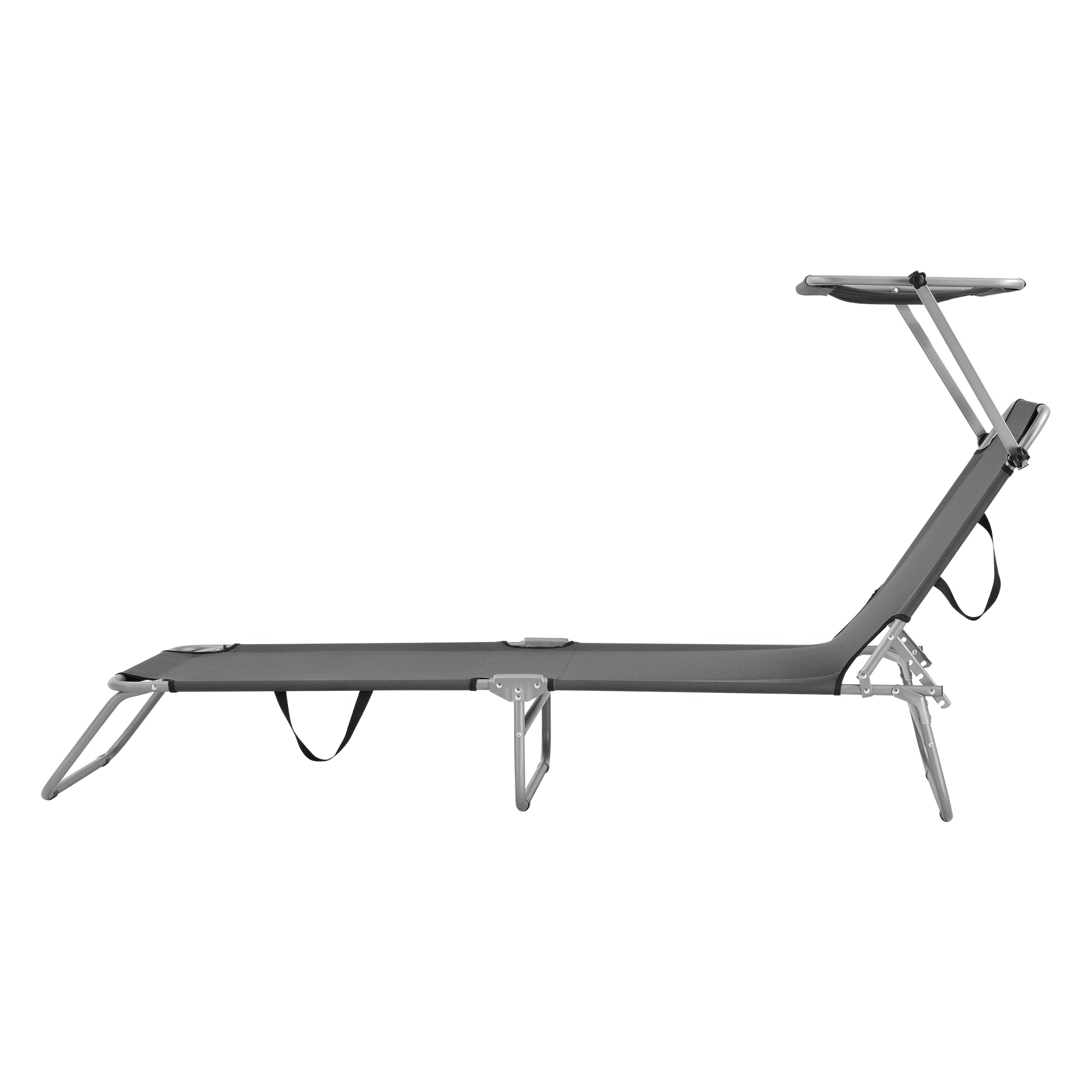 Transat bain de soleil avec pare-soleil inclinable acier polyester argenté mat gris foncé