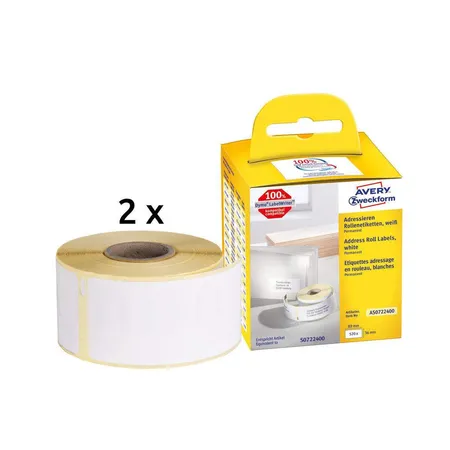 Avery Zweckform AS0722400 Rollenetiketten Adressaufkleber 36 x 89 mm, 2 Rolle/520 Etiketten, weiß
