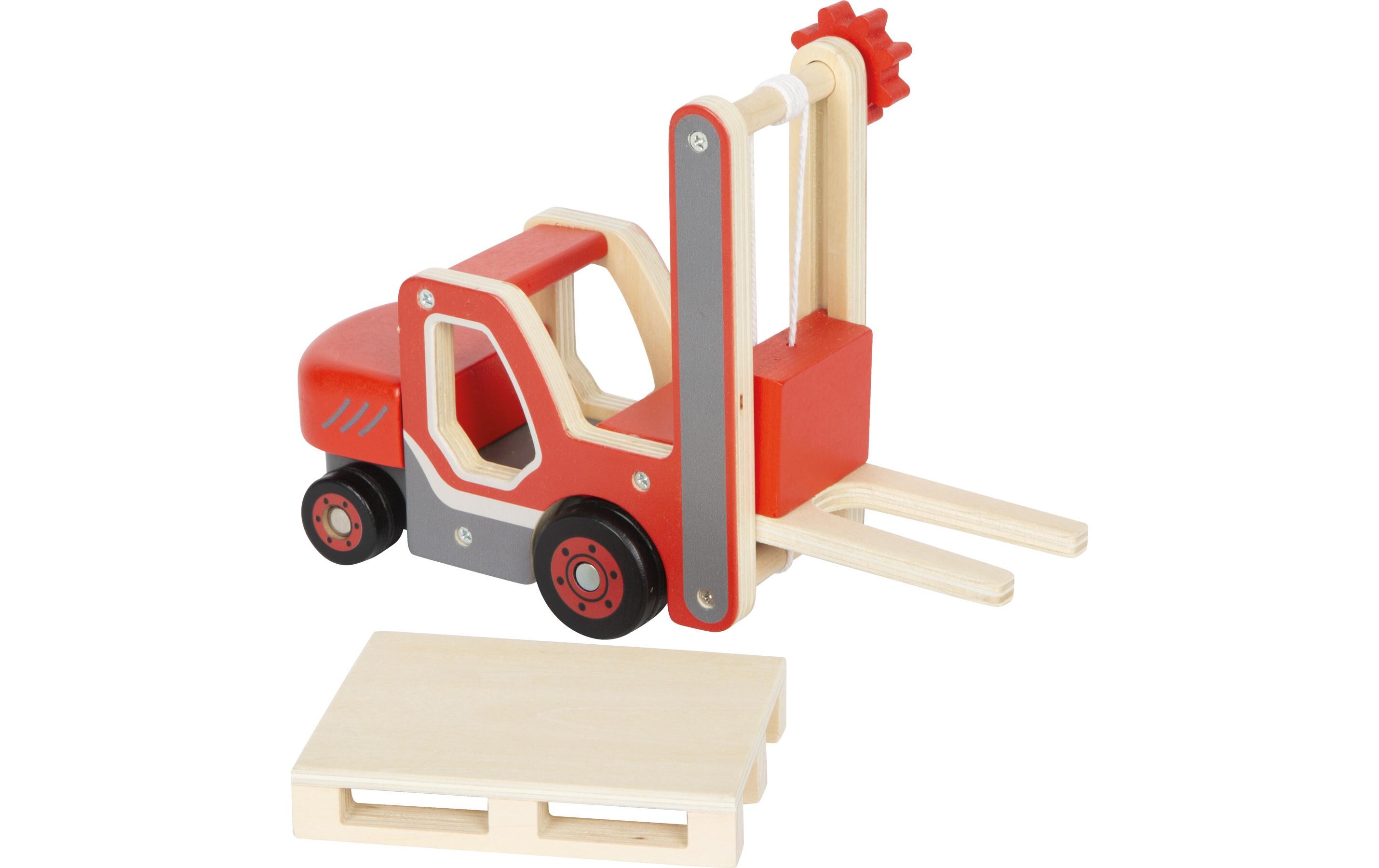 Gabelstapler mit PaletteStabiler Holz-Gabelstapler zum Spielen mit beweglicher Palette