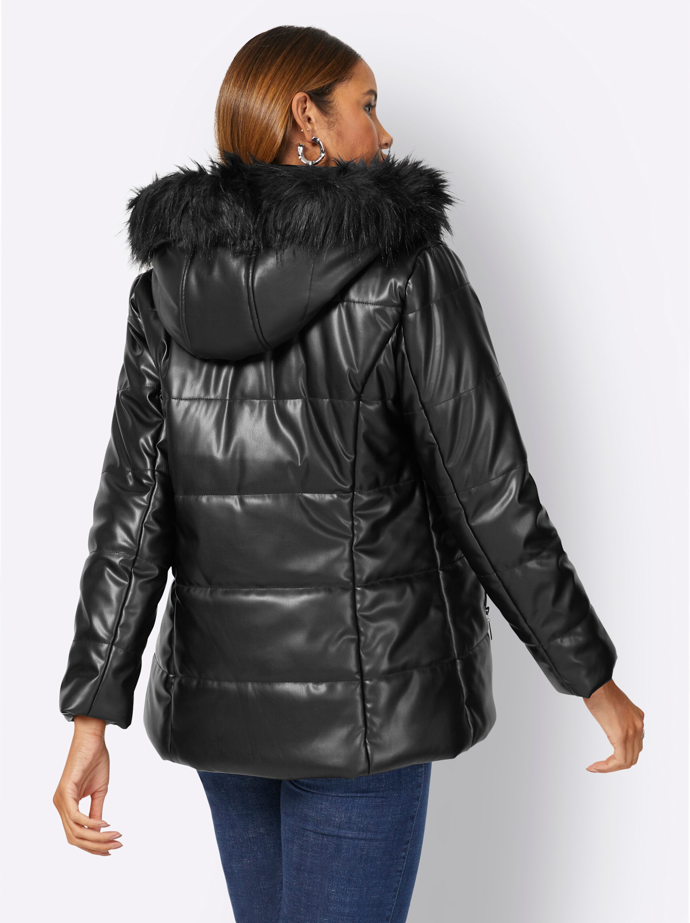 Lederimitat-Jacke in schwarz