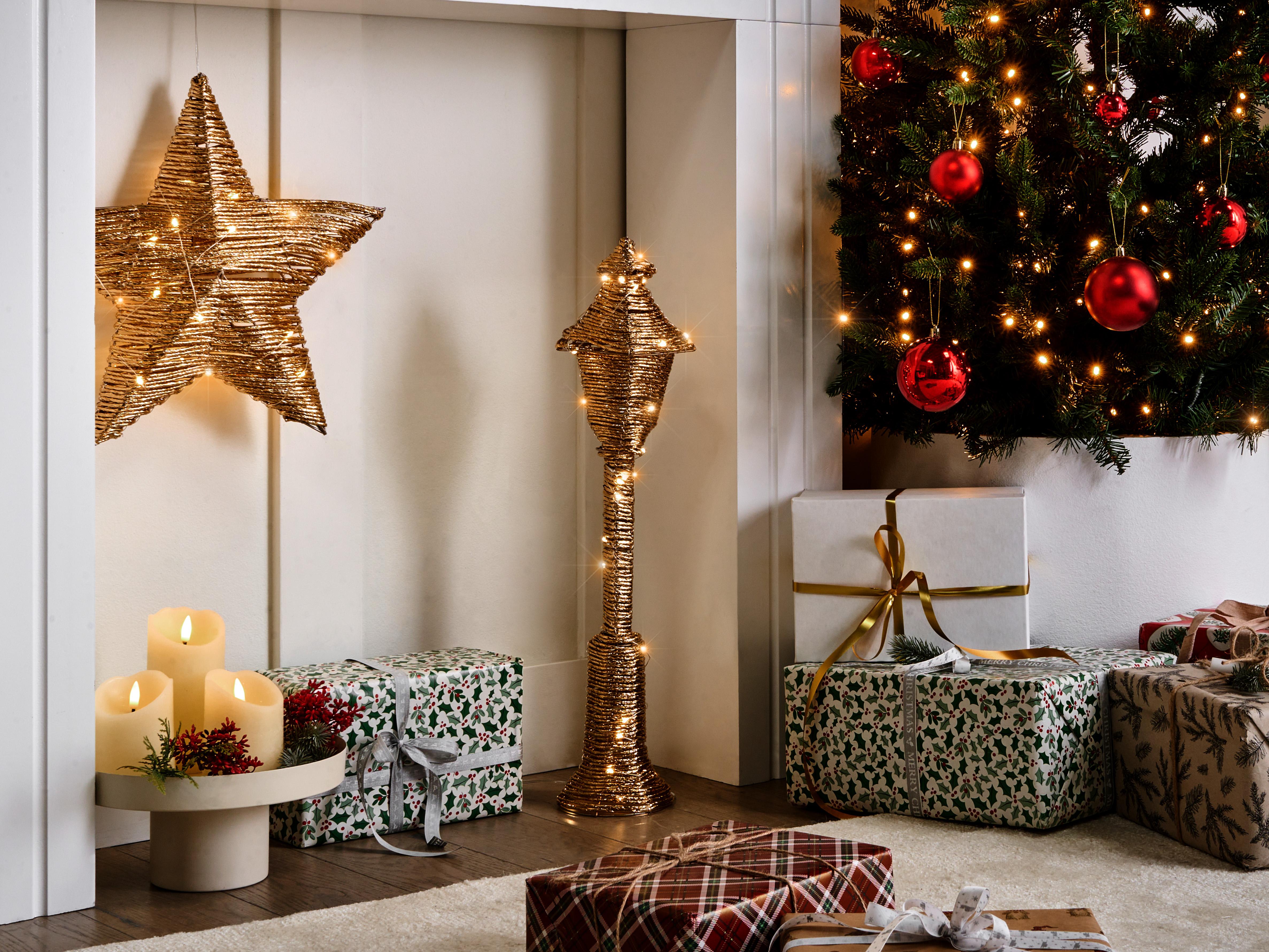 Kerstdecoratie LED ALFTANES Kerstlantaarnpaal 62 cm Goud