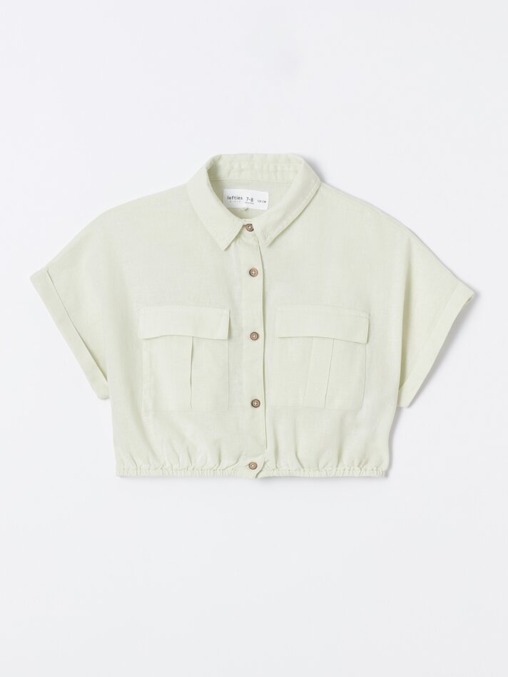 Camisa rústica de manga curta - Verde claro