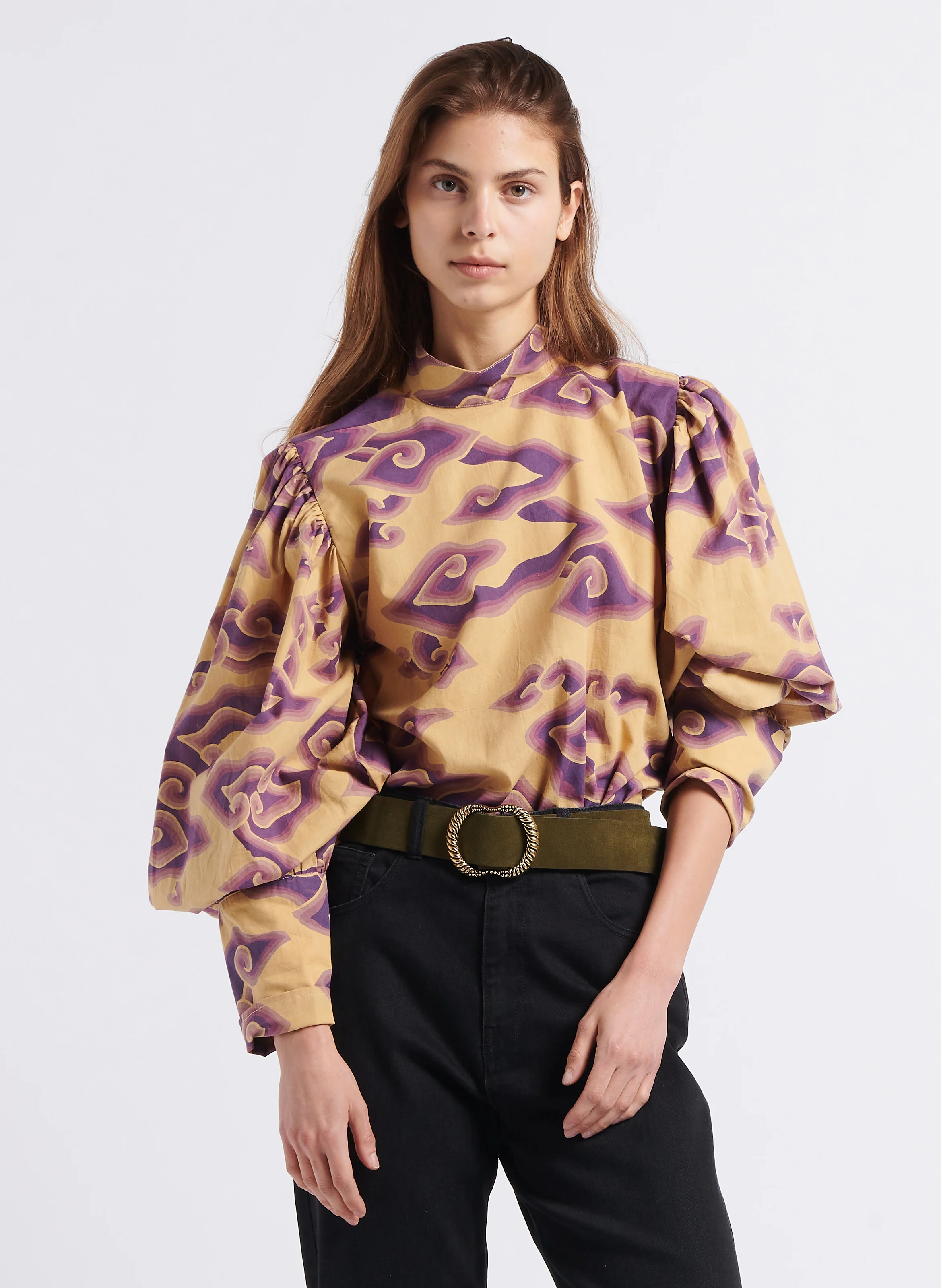 SELF - Blouse col montant imprimée en coton | Violet