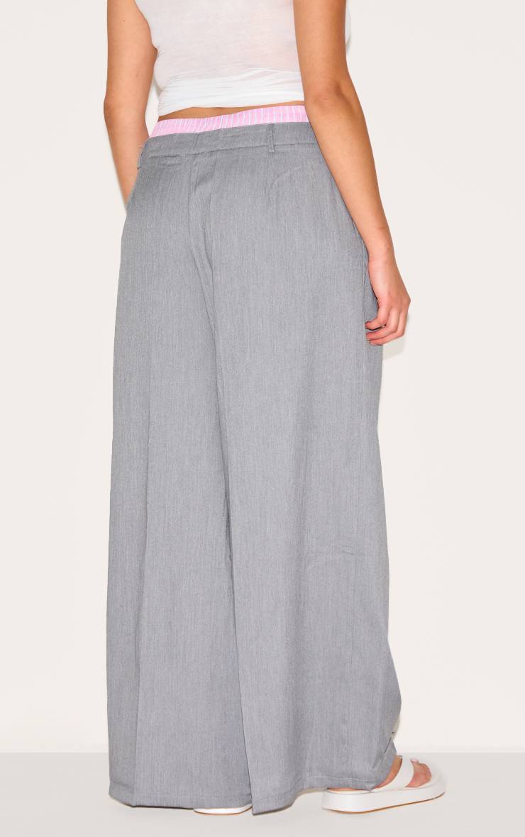 Gris Pantalon Grande Taille Droit À Détail Boxer En Tissu Tissé Avec Rayures Contrastées
