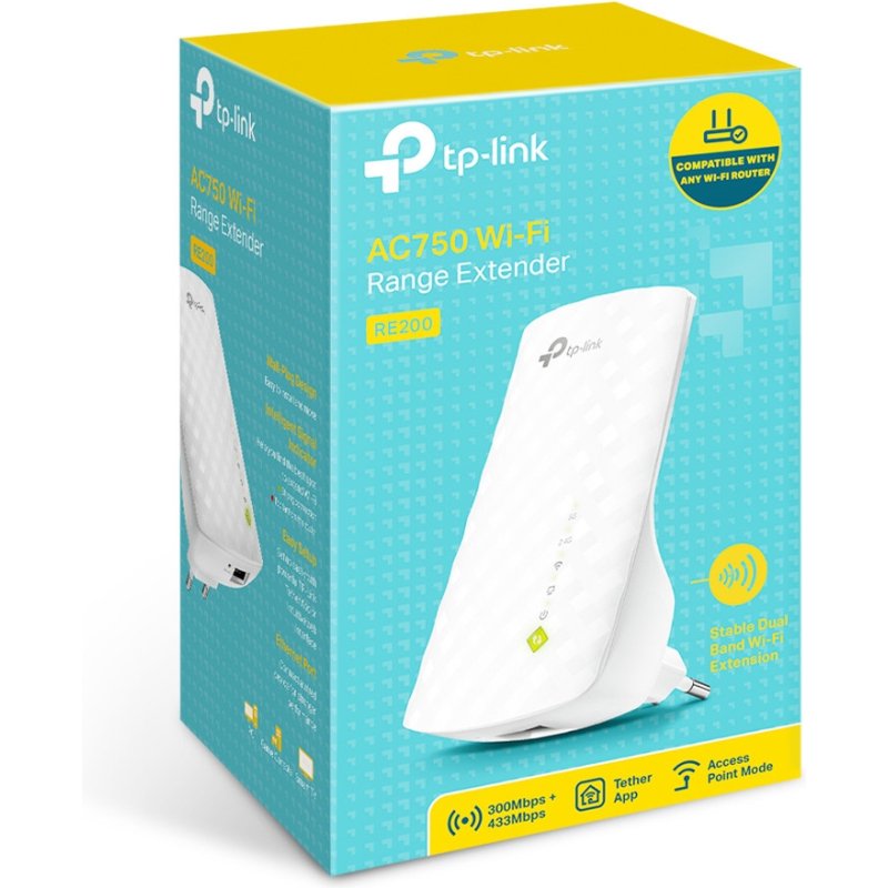 TP-Link RE200 prolongateur réseau Répéteur réseau Blanc 10, 100 Mbit/s