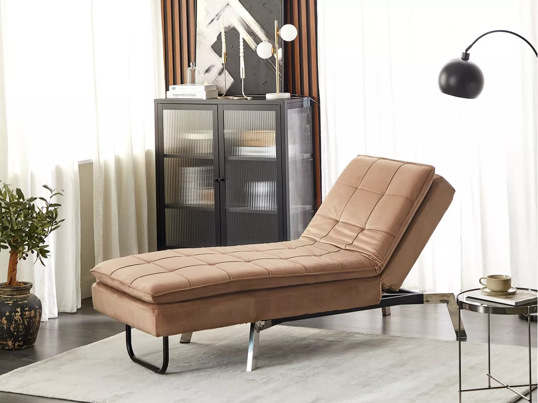 Chaise longue en velours marron clair LOIRET